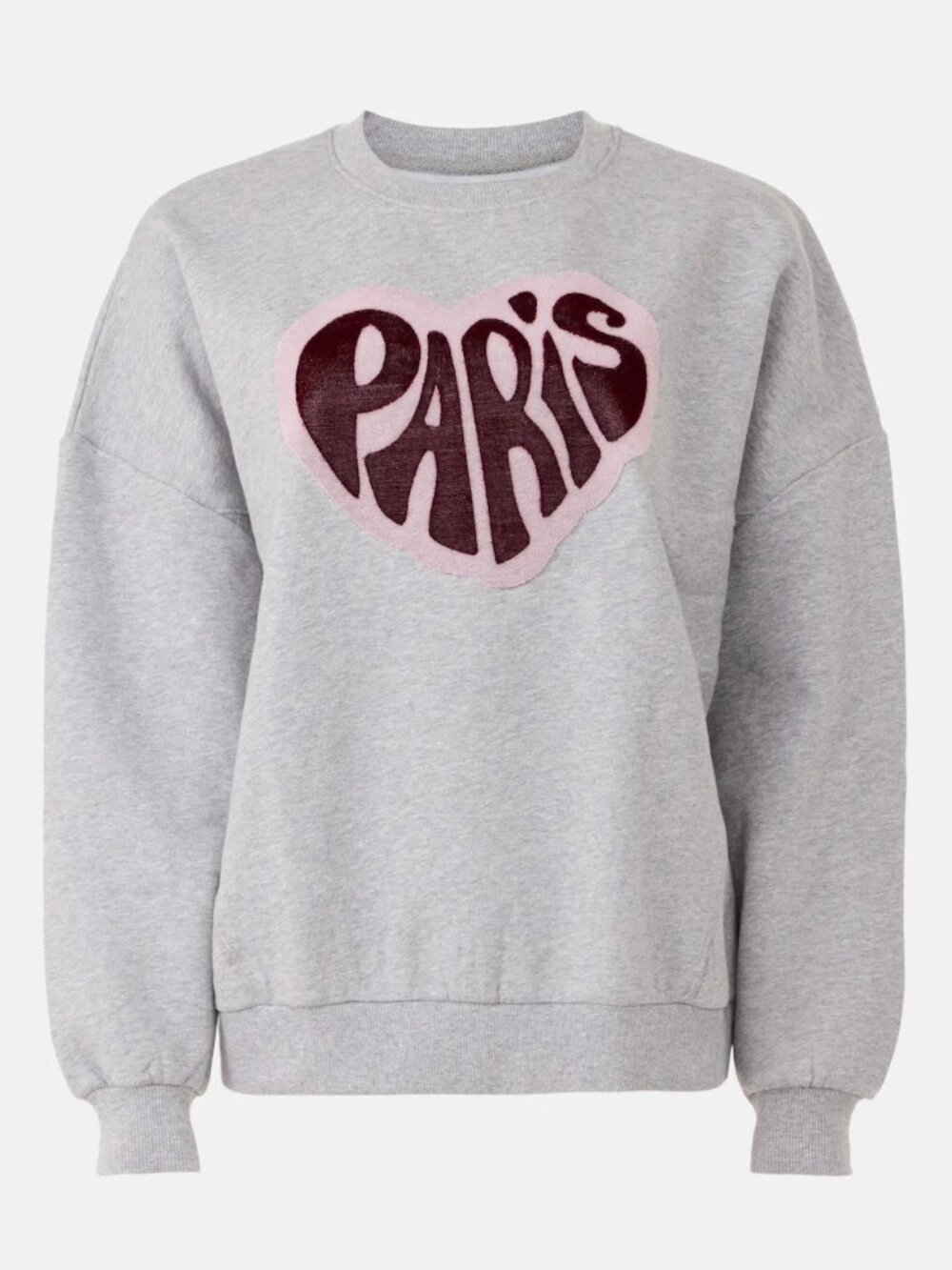 Maje Paris Heart Patch Sweatshirt in Grey Long Sleeve Crewneck Sweater 0 XS